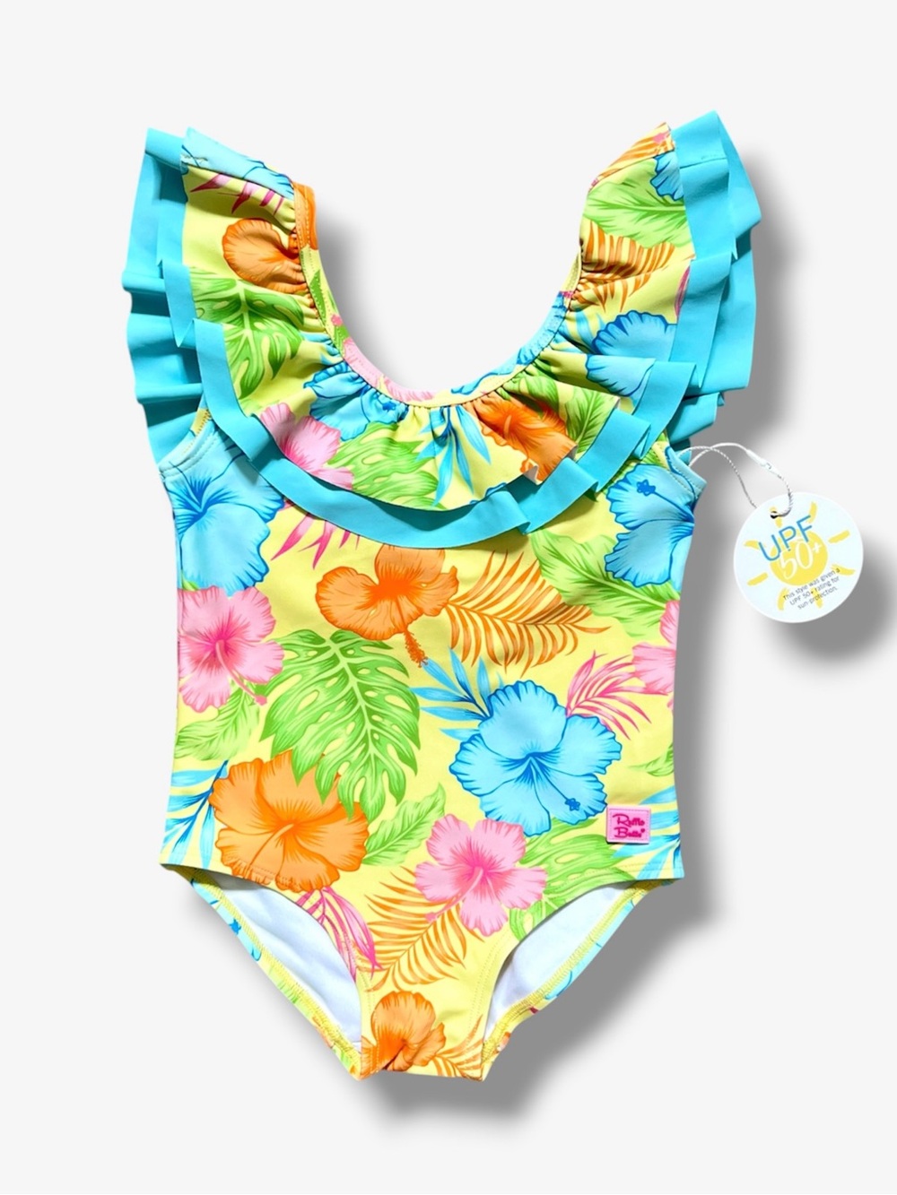 RuffleButts Swimsuit Girls 2T Happy Hula Tropical Scoopback Ruffle UPF One Piece